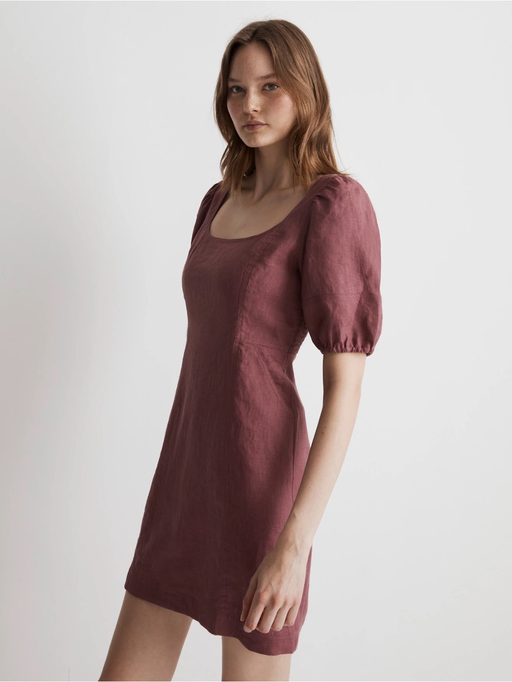 Madewell Maisie Mini linen dress with pockets in Pressed grapes color